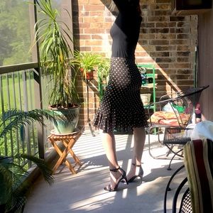 Polka Dot Midi Pencil Skirt with Ruffle Hem